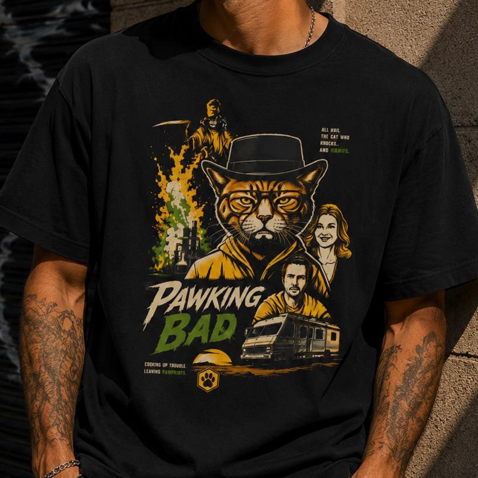 Pawking Bad Heisenberg Cat T-shirt | Breaking Bad Parody Tee 3XL