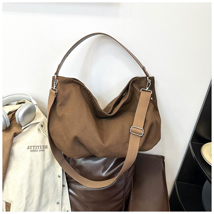 Korean Lazy Wind Large Capacity Canvas Tote Bag 2025 New Student Class Bag Commuter Shoulder Crossbody Bag