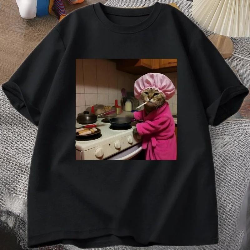 Funny Housewife Cat TShirt Vintage Short Sleeve Gen Z T Shirt Funny Cat Lover Tee Funny Animal Tshirt Short Sleeve ONeck Tops