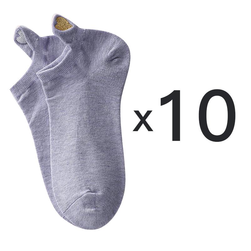 10 Pair/Lot Women's Cotton Socks Low Tube Solid Gold Silk Embroidery Heart Crown Print Kawaii White Harajuku Short Socks