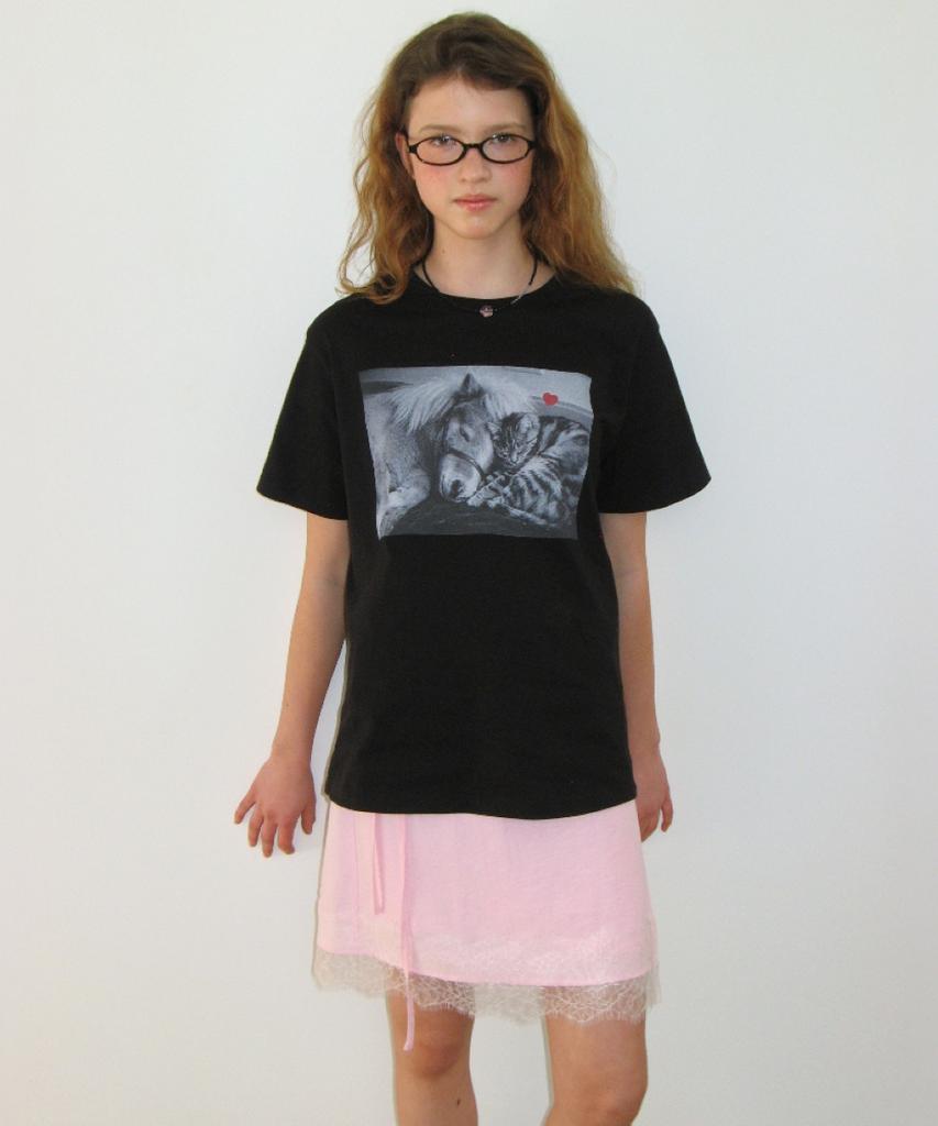RONRON Pony Cat Friends Photo Basic Fit T Shirt Black