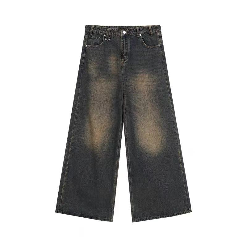 JYL Unisex Wide-Leg Jeans Vintage Loose Floor-Length Casual Denim Trousers