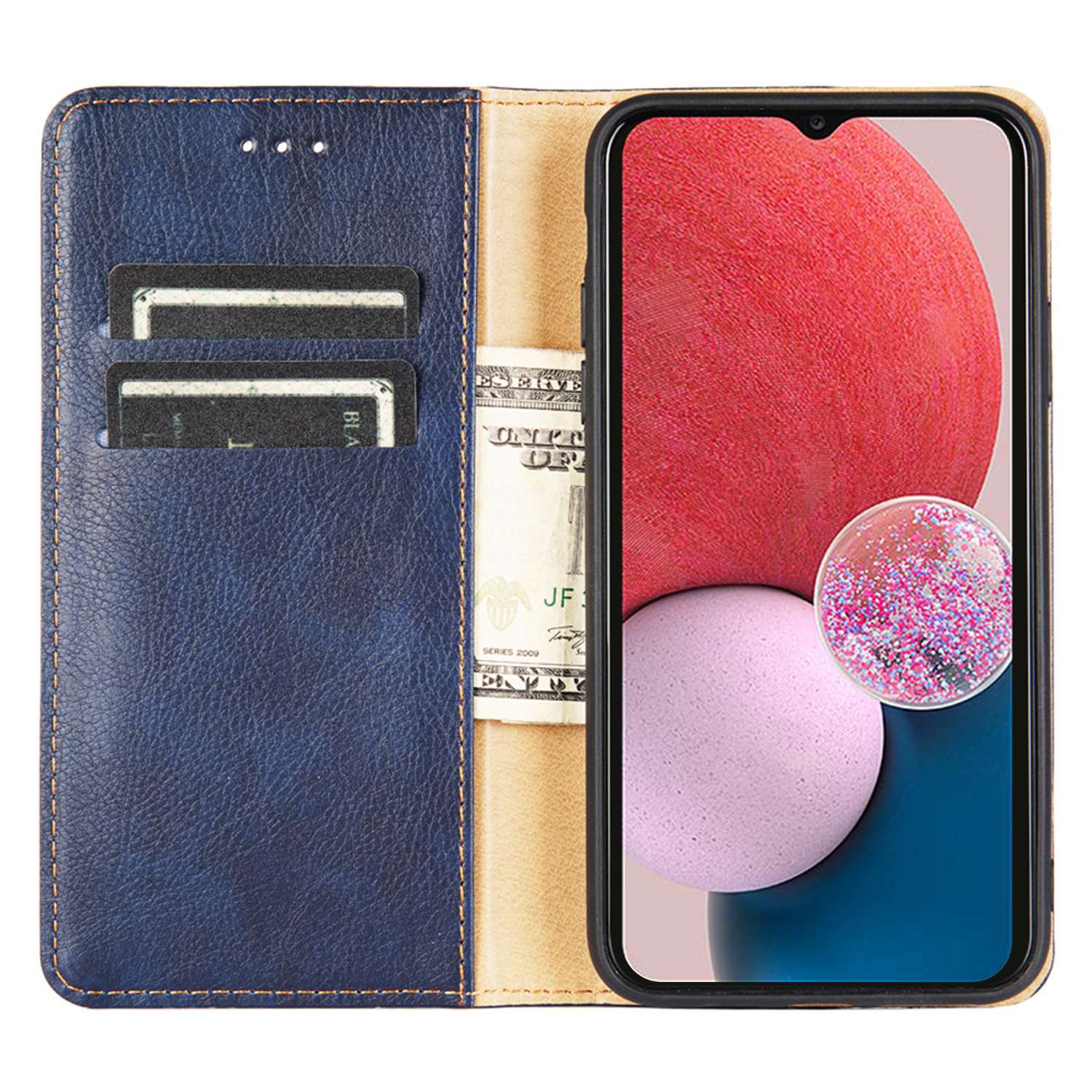 

For Samsung Galaxy A13 4G Drop Prevention PU Leather Wallet Case Magnetic Auto-absorbed Stand Phone Shell Black