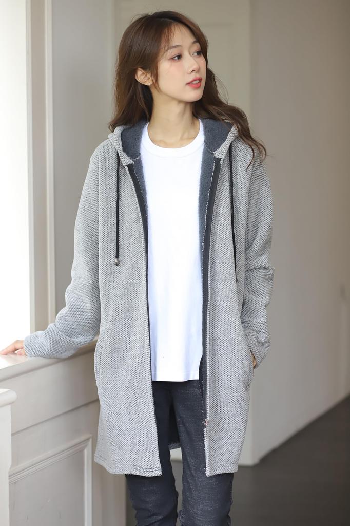 Necoat Long Long Light Size L Women's Hoodie, Fleece-Lined, Sleeves, Fall/Winter, Gray,