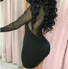 Women's Geometric Collar Long Sleeve Semi-Transparent Mini Dress