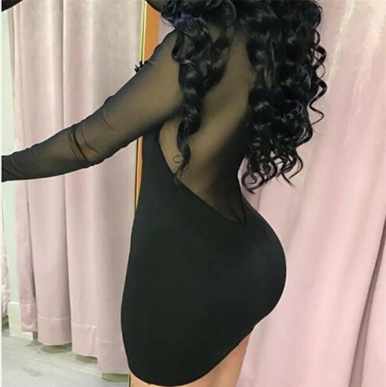 Women's Geometric Collar Long Sleeve Semi-Transparent Mini Dress