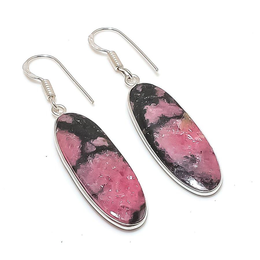Natural Rhodonite Gemstone 925 Sterling Silver Jewelry Earring 2.01  AE-12208