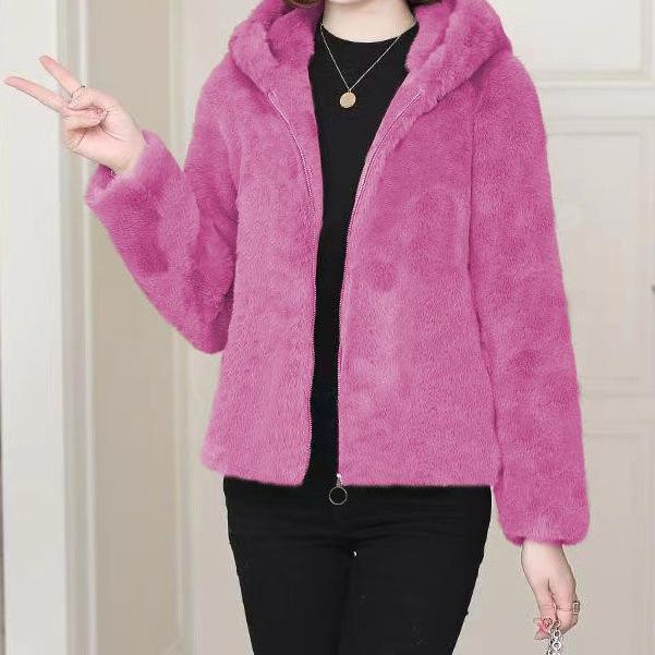 Fat M Coral Fleece Warm Coat Women's Autumn and Winter New Thickened Hooded Coat Coat Large Size Thin Trendy