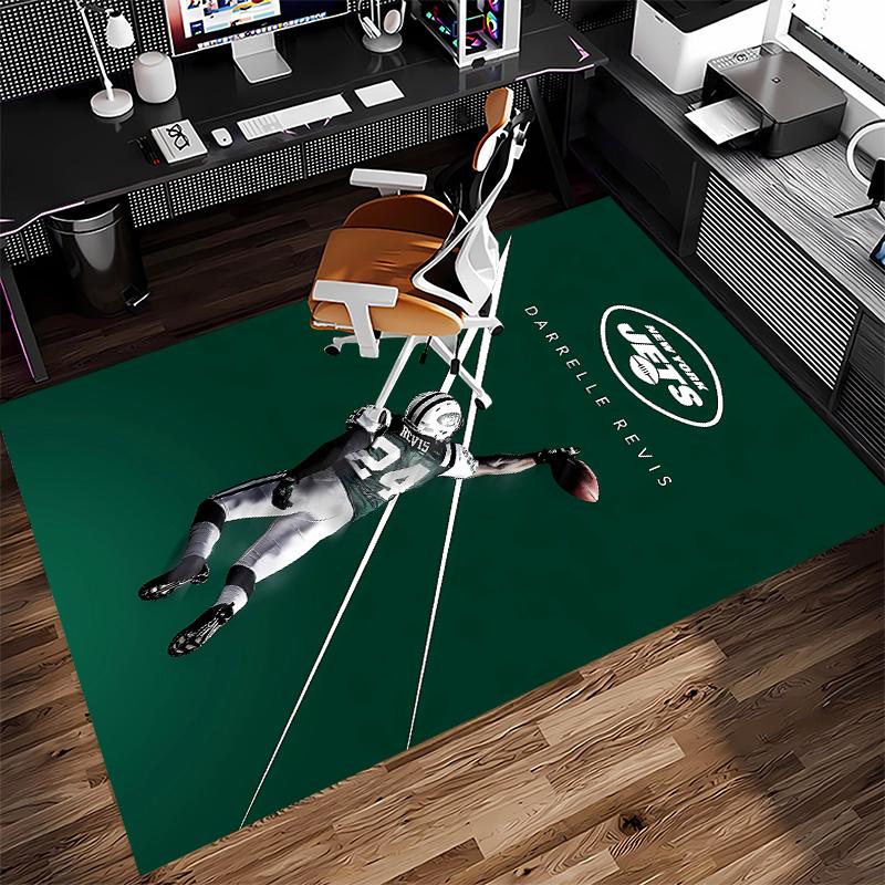 New York Jets Logo Print Area Rug - Soft, Washable Non-Slip Indoor Mat for Office Chairs, Living Room, Home Office Decorative Rug