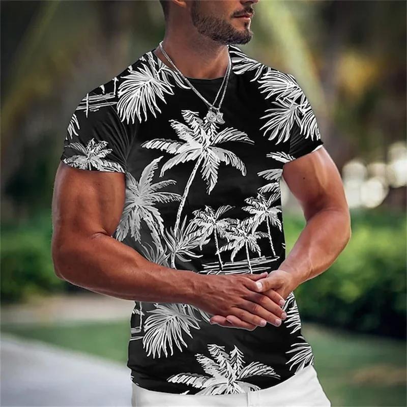 Summer Coconut Tree 3D Print T-Shirt Street Trendy Men's Wear Harajuku Style Casual Loose Round Neck T-Shirt Top