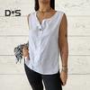 Women Vest Sleeveless Button Decoration Casual Tank Tops Solid Color Cotton Linen Lightweight Breathable Tops