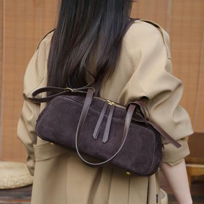 Real Leather Women's Bag, Frosted Cowhide, High-end Feel, Light Luxury, Boston Bag, Lazy Style, Korean Niche Armpit Shoulder Bag