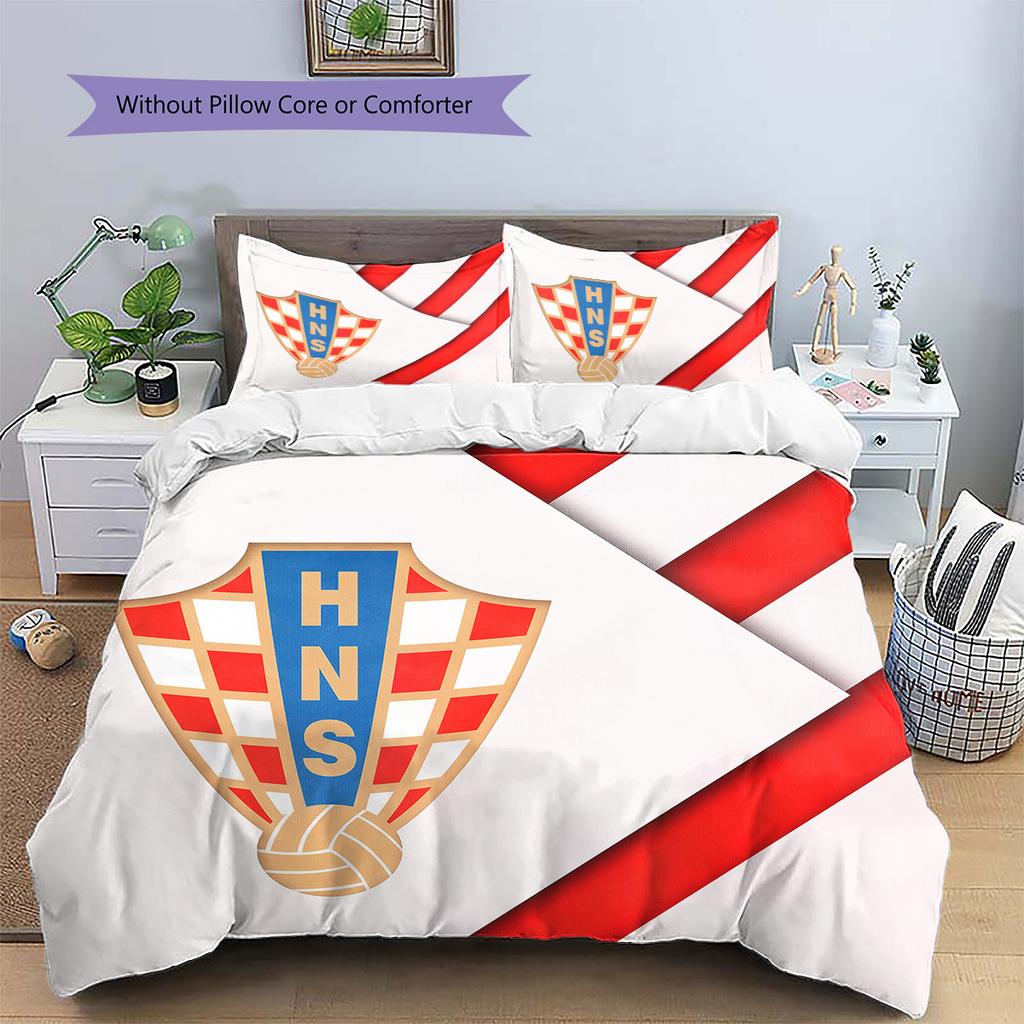 Croatian Football Federation Pattern Bedding Quilt Set Home Decoration Gift (1 * Duvet Cover + 2 * Pillowcase Without Core)