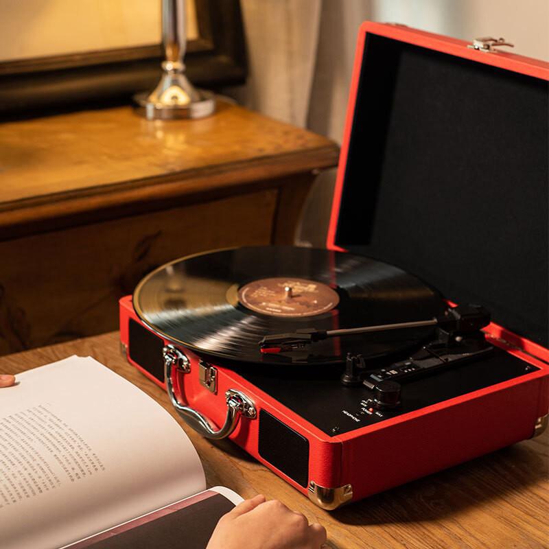 Otočný talíř Gramofon na vinylové desky Retro Ruční Fonograf Přenosný USB Bluetooth reproduktor Nový 350*255*120mm