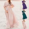 Dame Off Shoulder Chiffon Barselskjole Løstsiddende Maxi Gulvlang Kjole Geometrisk Mønster Flagrende Flæser Fotografering Graviditet Lang Kjole