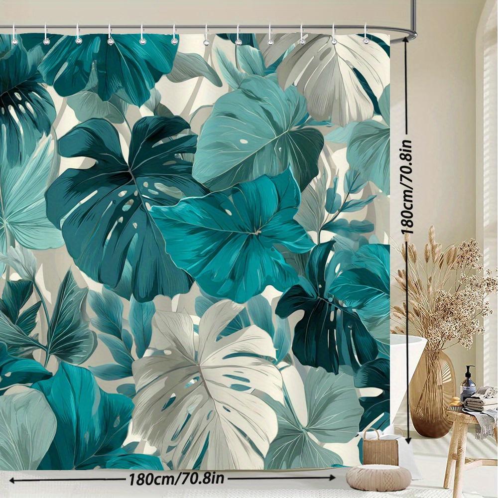 Tropical Monstera Shower Curtain – Teal & Seafoam Leaves, Botanical Polyester, 12 Hooks, 70.8×70.8 In, Machine Washable