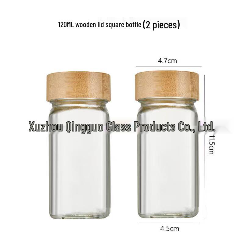 40oz Glass Pepper Powder Square Seasoning Bottle Set, 120ml, Bamboo Lid with Holes