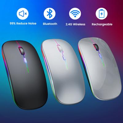 Wiederaufladbare kabellose Maus, Computer-Bluetooth-Maus, ergonomische USB-Maus, leise Mause mit Hintergrundbeleuchtung, RGB-Mäuse für Laptop, PC, iPad