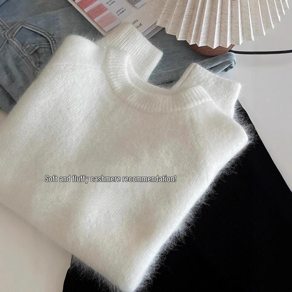 Korean Style Soft & Fluffy Women's Pullover Sweater - Autumn/Winter Knitwear, Loose Fit, Milk-Toned, Round Neck, Thickened Inner Layer