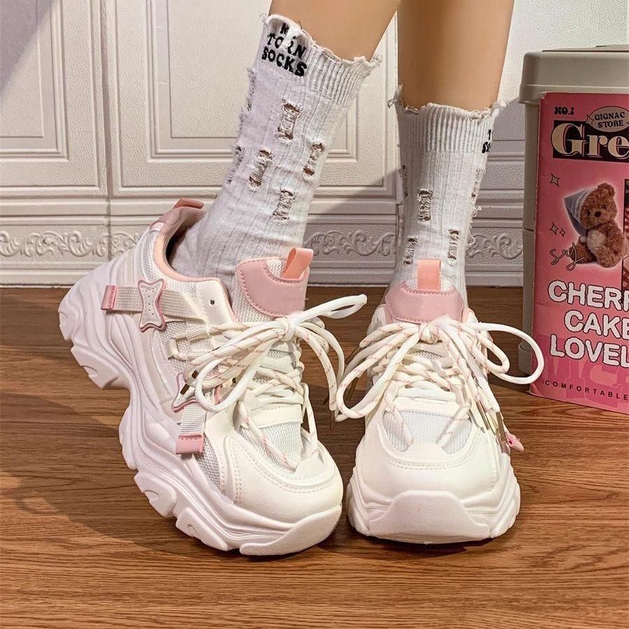 2025 Autumn New Sports Shoes Women's Popular Little White Shoes Breathable and Versatile Niche Light Casual Height Increase Dad Shoes