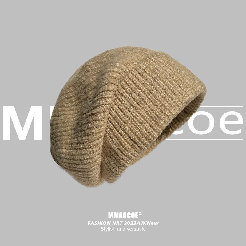Winter Warm Knitted Hat Women's Big Head Circumference Stacking Hat Elastic Ear Protection Hat Autumn and Winter Wool Hat Cold Hat