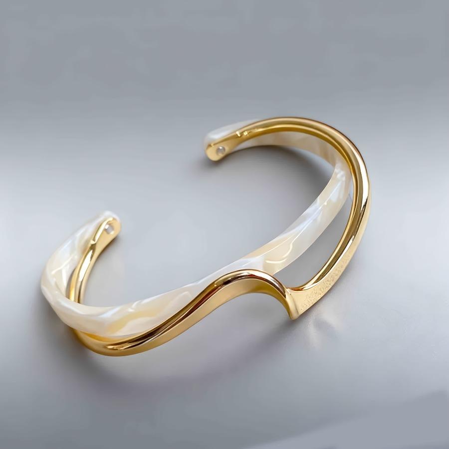 1pz Tavola per Braccialetti con Conchiglie Bianche, Braccialetto Metallico Curvo, Braccialetto da Donna, Braccialetto Aperto Geometrico a Forma di C, Regalo di Gioielleria Adatto per l'Uso Quotidiano
