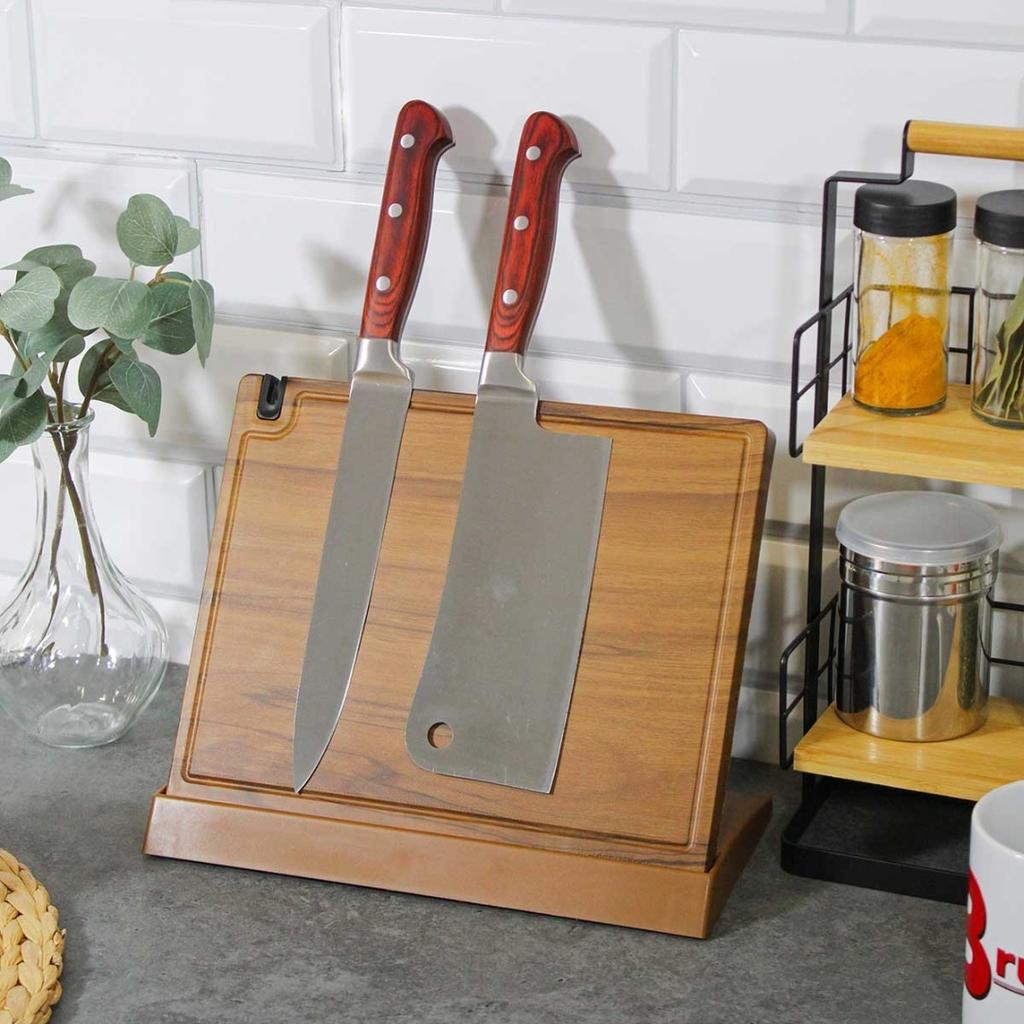 Wooden Magnetic Knife Stand With Sharpener 3770