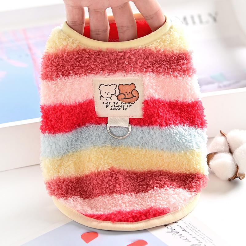 Dog autumn and winter clothes Small dogs keep warm in winter and prevent hair loss Winter clothes Pomeranian can pull rainbow velvet vest pets