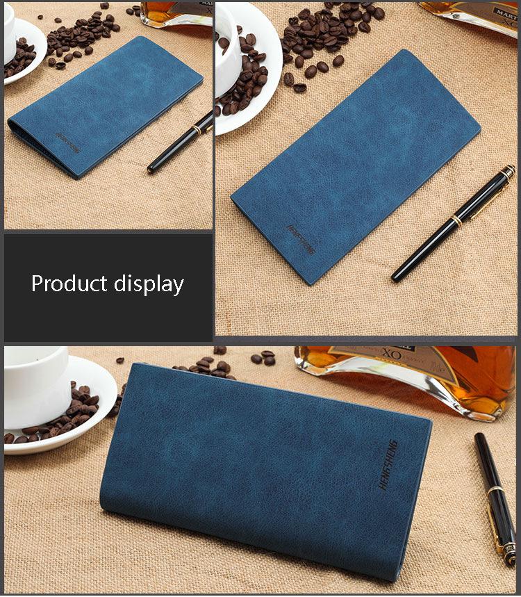 Hengsheng Men's Vintage Long Thin Matte Leather Wallet