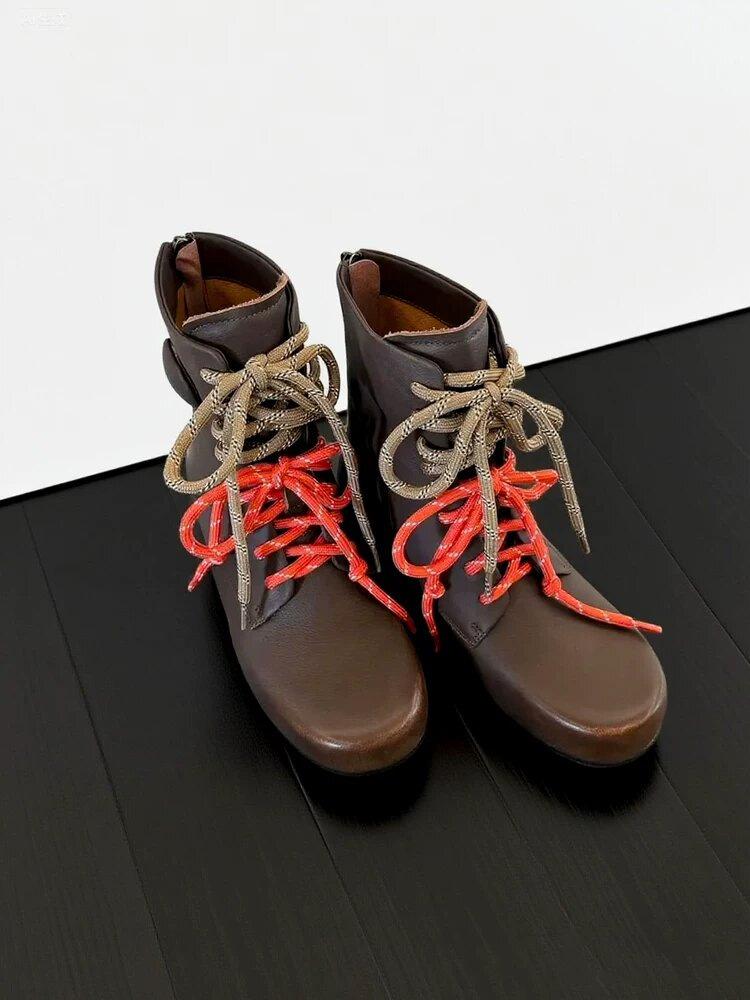 

Martin boots women s 2025 retro short boots handsome side zipper tooling locomotive boots lace up thick sole heightening short boots 40