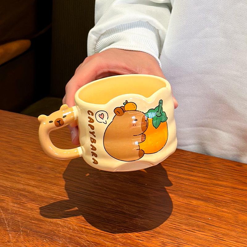 Capybara Cartoon Ceramic Stacking Mug with Handle - Cute Couple Coffee Cup, Birthday Gift