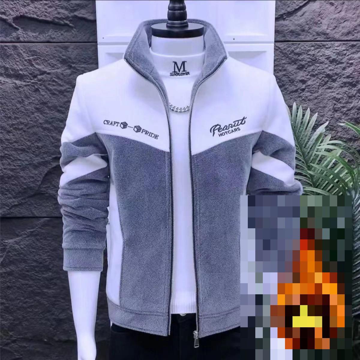 

Чоловіча модна зимова куртка-кардиган 2026 року, з підкладкою з плюшу, тепла, з блоками кольору, на блискавці 3XL (73-80 kg) сірий колір
