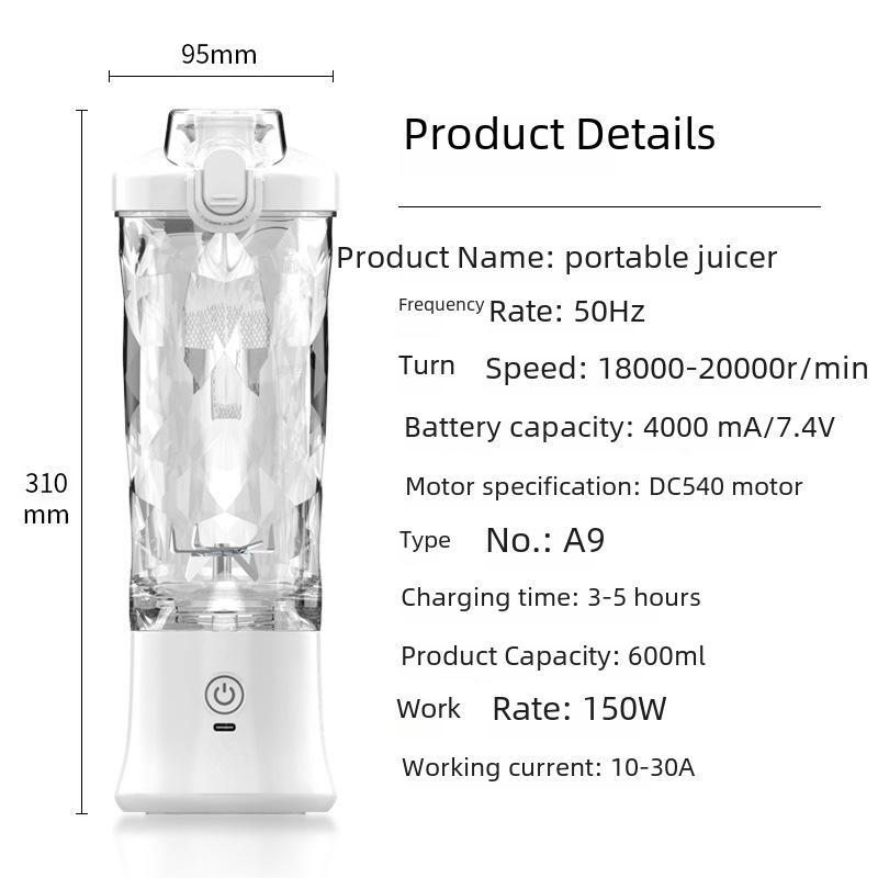 Portable Rechargeable Juicer: 600ml, Multi-Function Ice Fruit Crusher