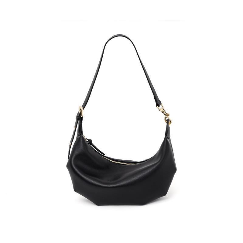 Soft Leather French Underarm Bag Women Fashion Zipper Shoulder Bag Pleated Cow Leather Messenger Bag