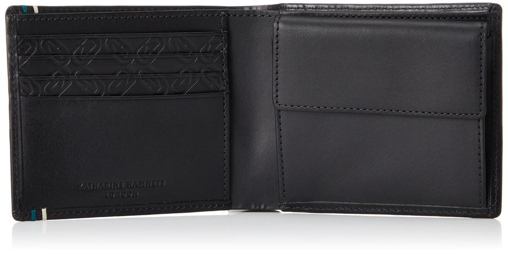 Katharine Hamnett London VEGA (Vega) Premium Japanese Cowhide Leather Bifold Wallet with Card and Coin Pockets, Antique-Style Cotton, 490-52102, Black