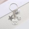 Creative Sea Animal Keychains Silver Color Sea Horse Starfish White Pearl Metal Keychains Fashionable Ornament