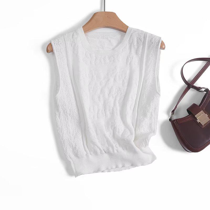 

Женский летний кружевной трикотажный топ без рукавов - Элегантный и повседневный Small белый