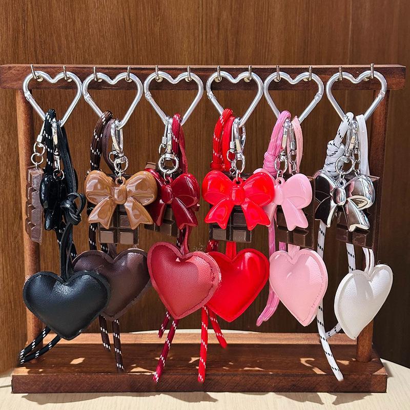 Korean Sweet Heart Leather Keychain Adorable Chocolate Pendant Portable Bag Decor for Work Office Use