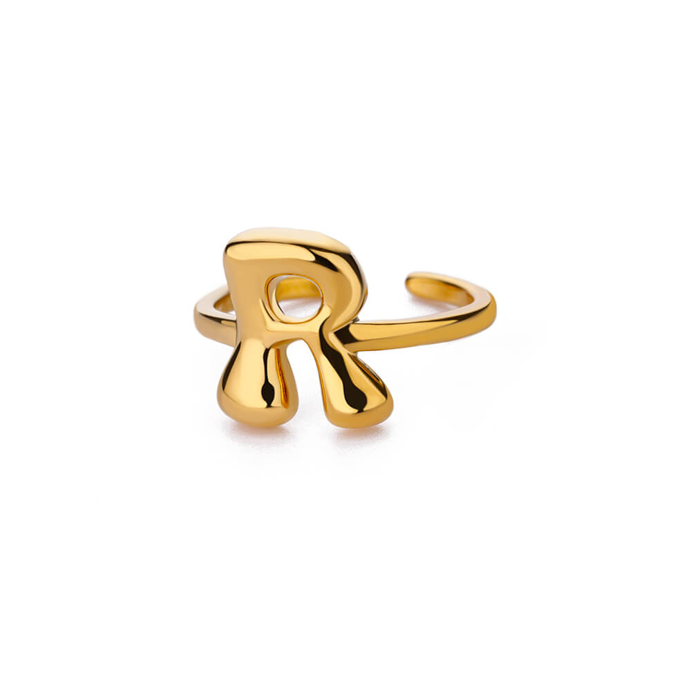 Chunky Initial Letter Rings for Women Gold Color Stainless Steel Ring Vintage Alphabet Jewelry Finger Accessories anillos mujer
