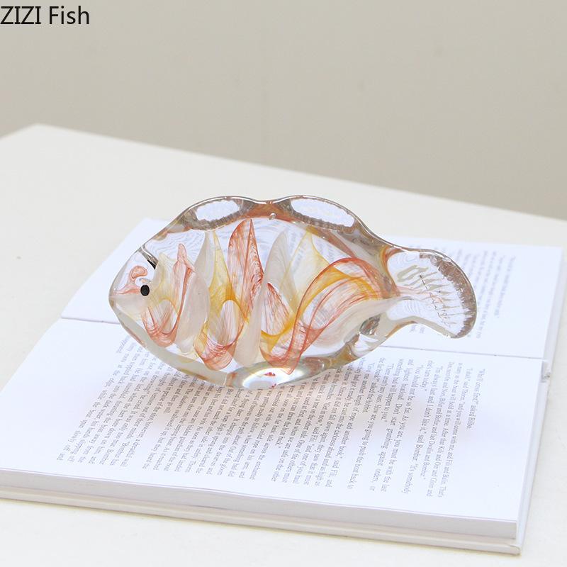 Painted Glass Fish Statue Desk Decoration Ornaments Creative Transparent Glass Fish Sculpture Modern Home Decor Accessories