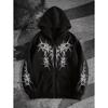 Gotický Kříž Sanskrtský Potisk Volná Mikina na Zip Pánská Ležérní Streetwear