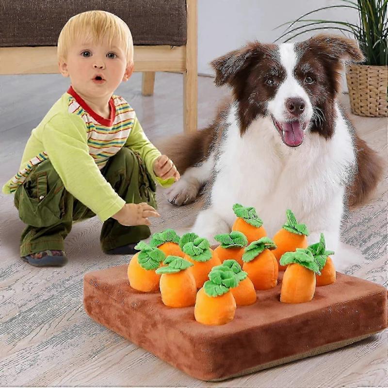 Interactive Dog Toys,Carrot Snuffle Mat for Dogs Plush Puzzle Toys 2 In 1 Nosework Feed Games for Pet Stress Relief