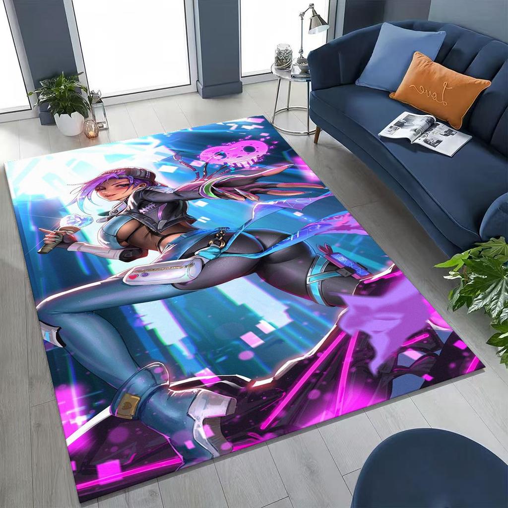Game OW Overwatch D.VA Mei Reaper Cartoon 3D Rug for Bedroom Living Room Sofa Home Doormat Decor, Large Kids Non-slip Floor Mat