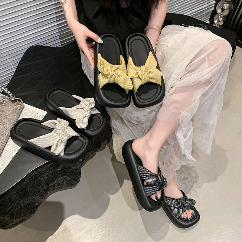 Fashion House Slippers Platform Butterfly-Knot Shoes Woman 2025 Pantofle Shale Female Beach Soft New Sabot Butterfly-knot Slides