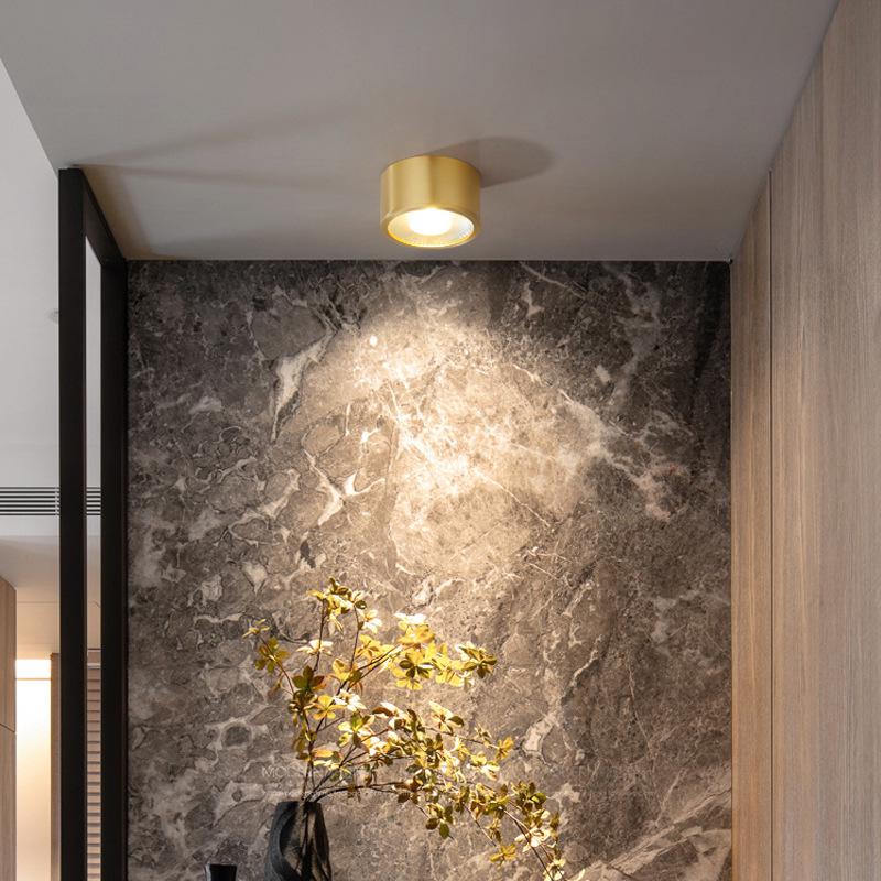 Nordic Luxury Copper LED Surface Downlight - No Hole Needed, Living Room and Corridor Ceiling Lamp.