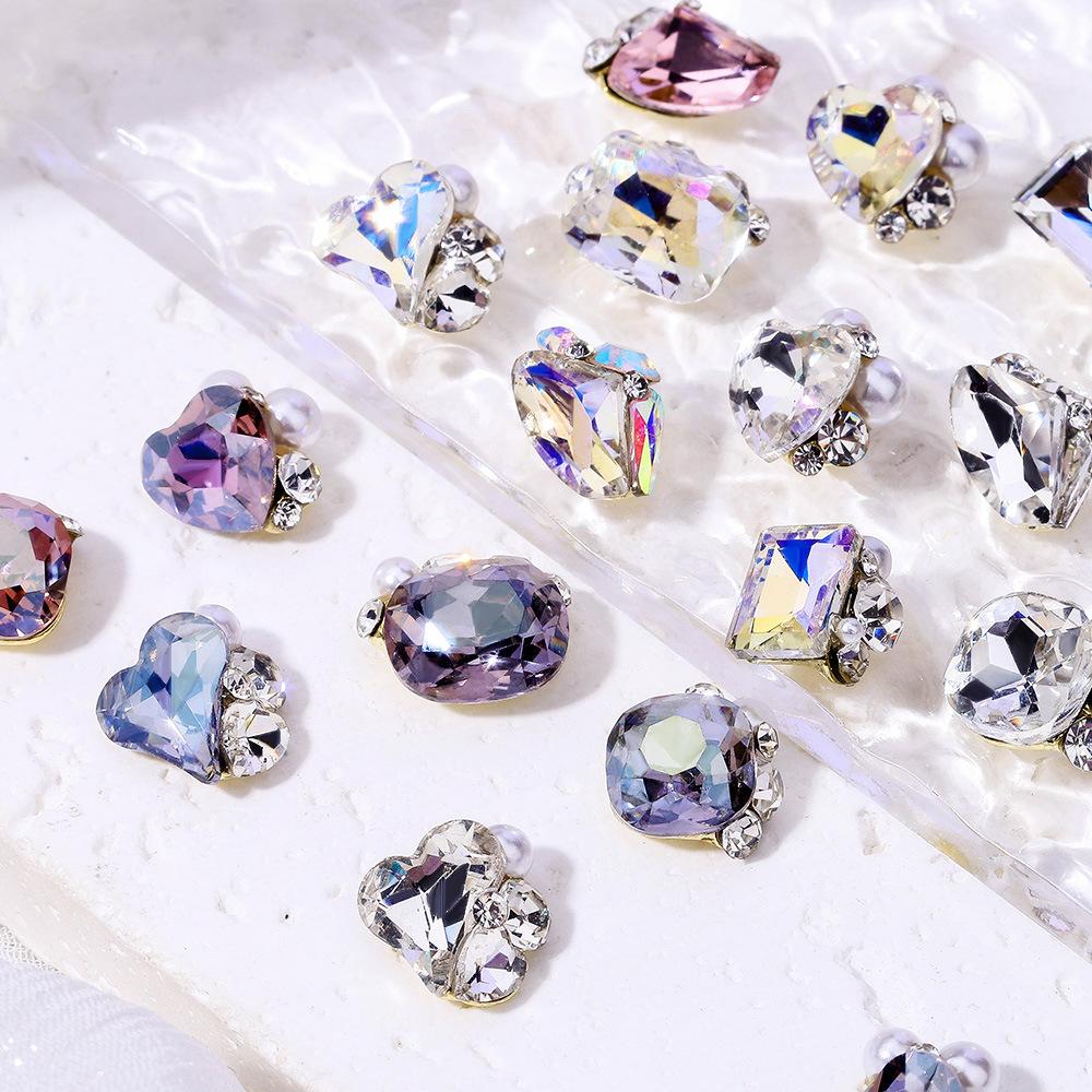 Nail Art Diamond Ball Stack Diamond Finished Nail Art Diamond Decoration Super Shiny Rectangle Right Angle Handmade Diamond Set With Pearl Decoration