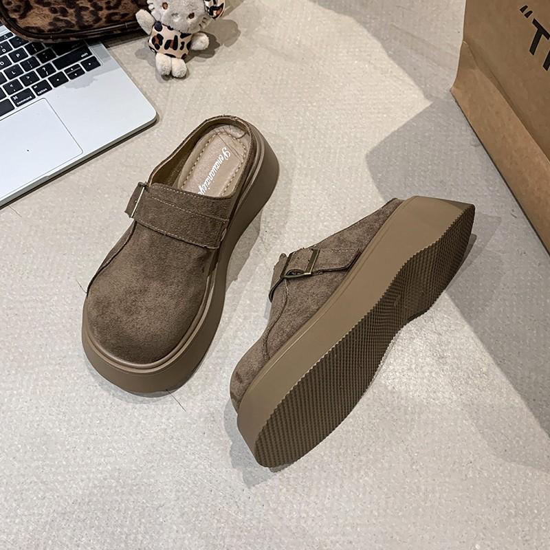 Thick-soled Birkenstocks women's all-inclusive lazy people increase their height with one pedal, spring and summer 2025 new Doudou single shoes