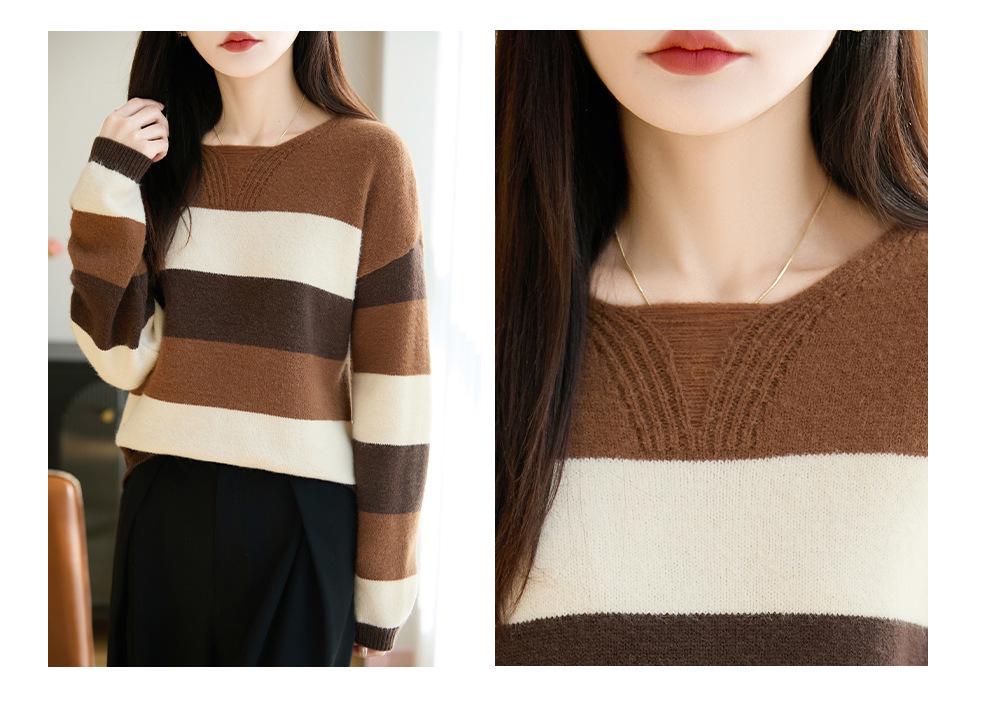 Color-Block Round Neck Knitwear: Soft, Versatile, and Comfortable for Women - Ideal for Spring and Autumn