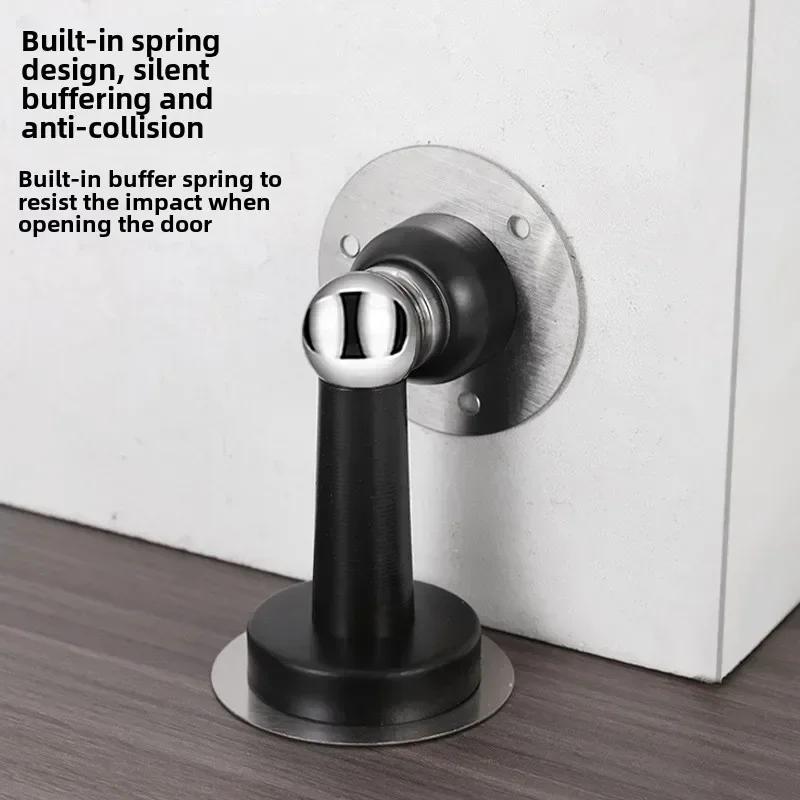Stainless Steel Magnetic Door Stopper No Drilling Silent Bedroom Door Blocker Floor Wall, Windproof and Anti-collision Door Clip
