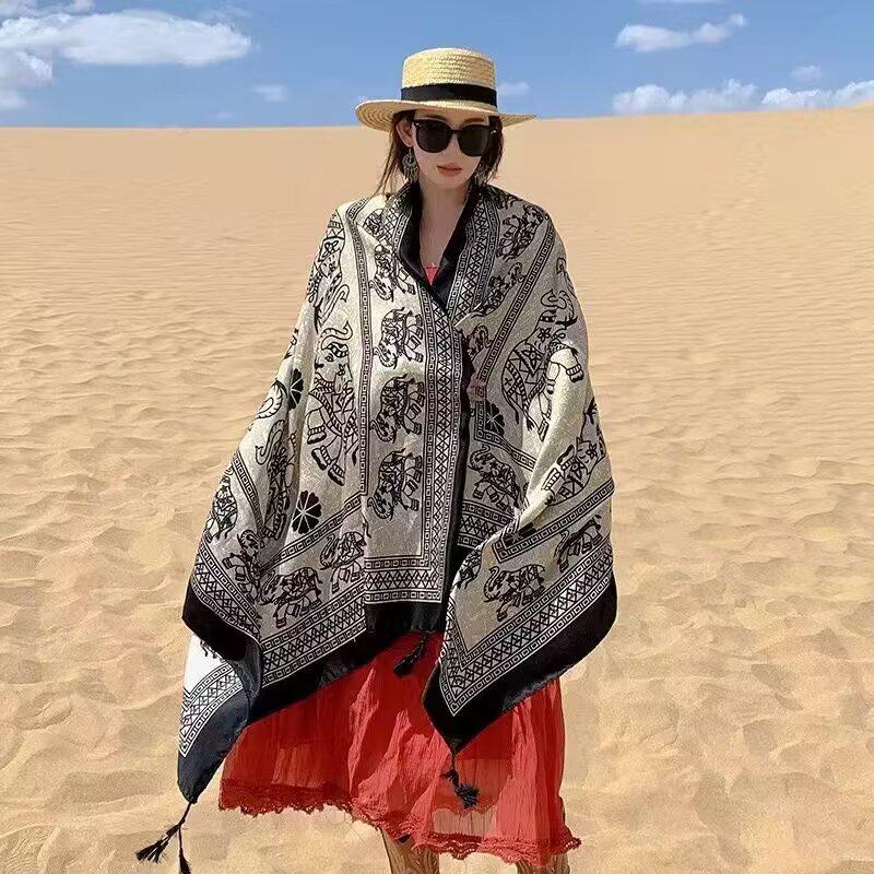 Women's Ethnic Silk Scarf: Sunscreen Shawl for Prairie Travel